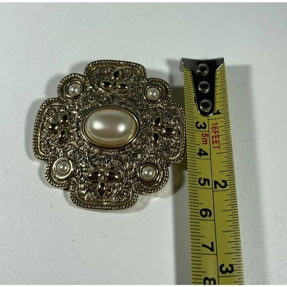 Landau Gold Tone‎ Faux Pearl Large Pin Brooch Vintage - Picture 2 of 4